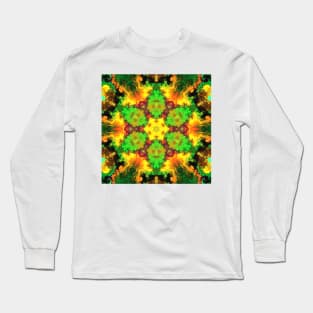 Psychedelic Hippie Flower Green Orange and Yellow Long Sleeve T-Shirt